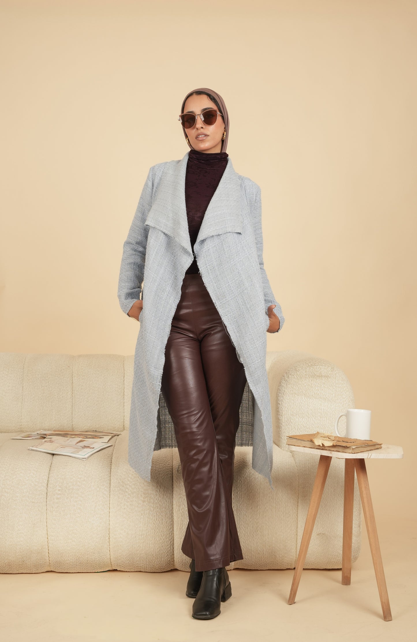 Debaj Baby Blue Cardigan showing fabric, fit, and styling details