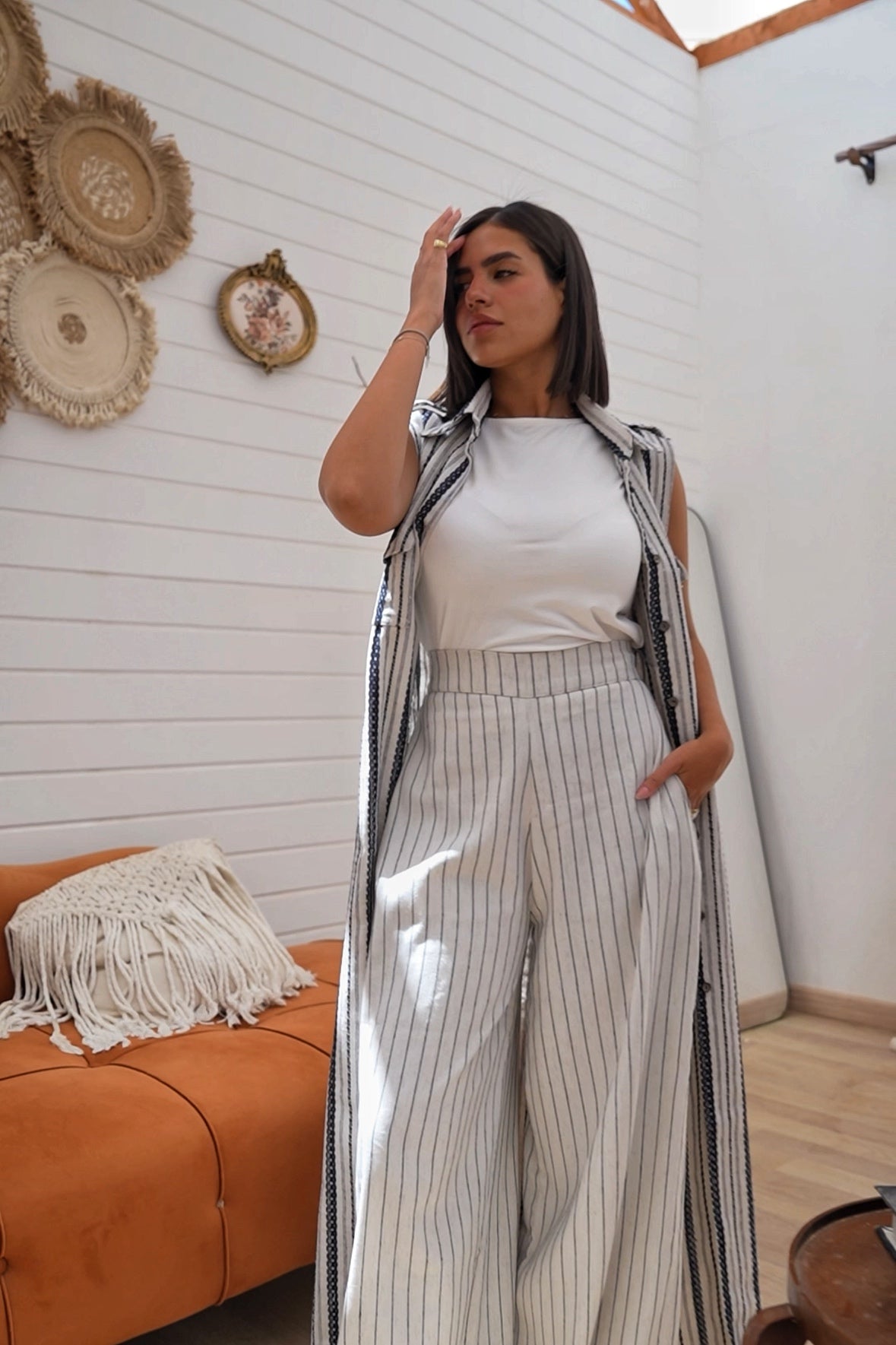 Debaj Stripped Linen Pants styled for refined women’s outfits