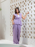 Purple Cut Linen Set by Debaj, elegant women’s clothing set