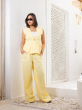 Yellow Cut Linen Set by Debaj, elegant women’s clothing set