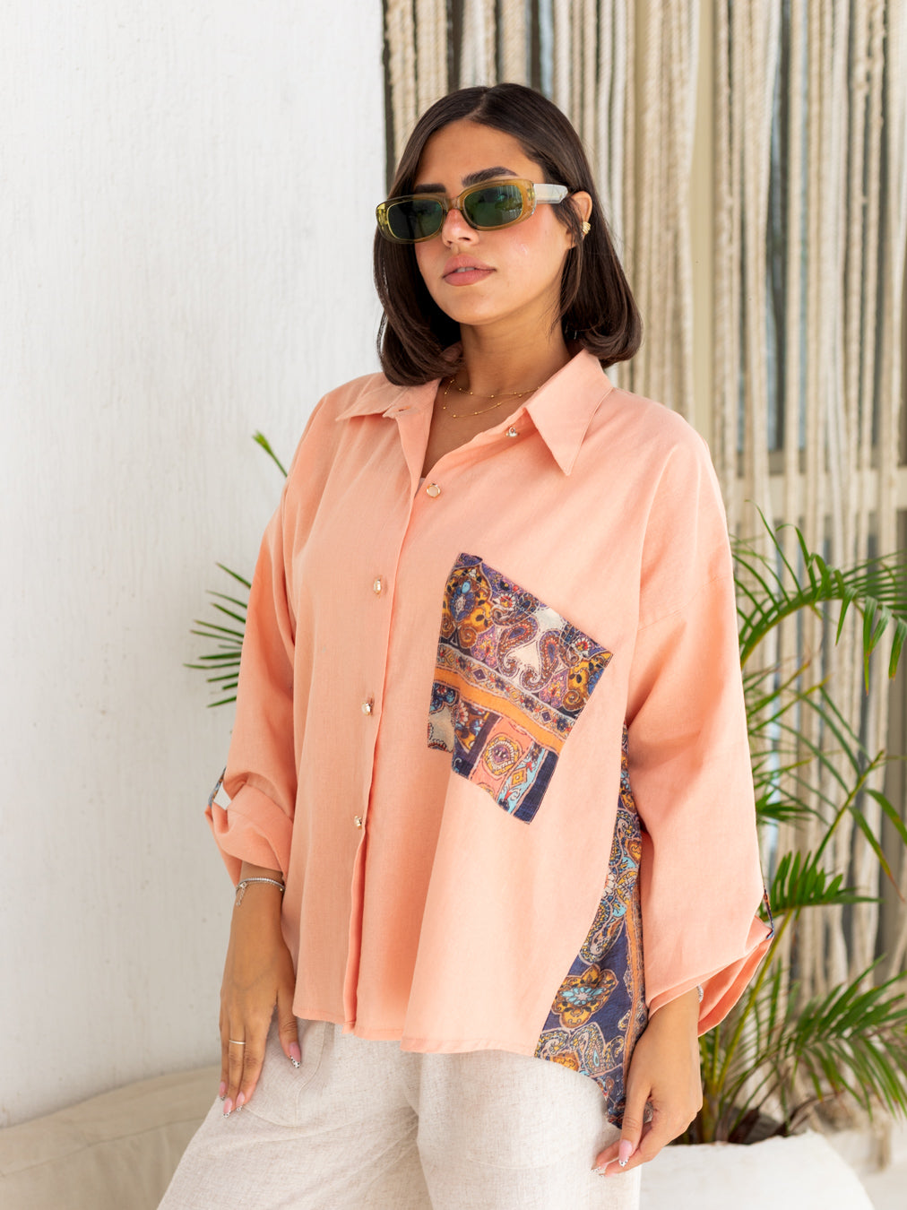 Debaj Orange Linen Chemise showing fabric, fit, and styling details