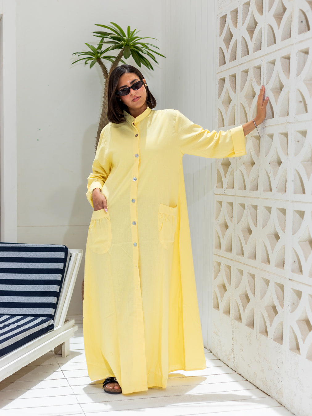 Long Sleeves Linen Dress by Debaj, elegant women’s dress