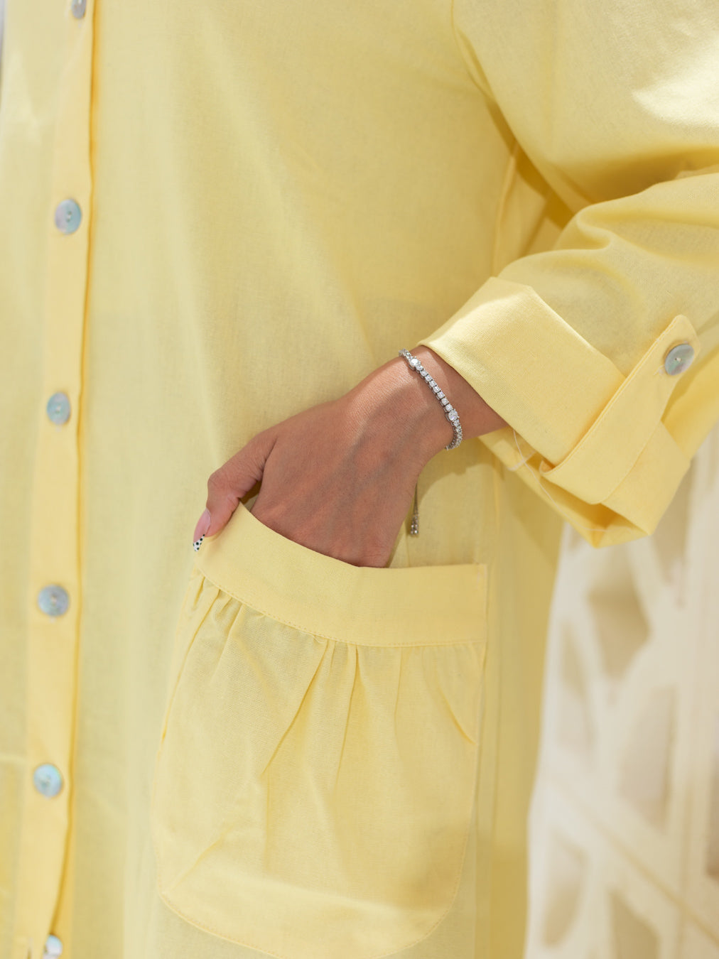Long Sleeves Linen Dress detail view from Debaj women’s dress collection