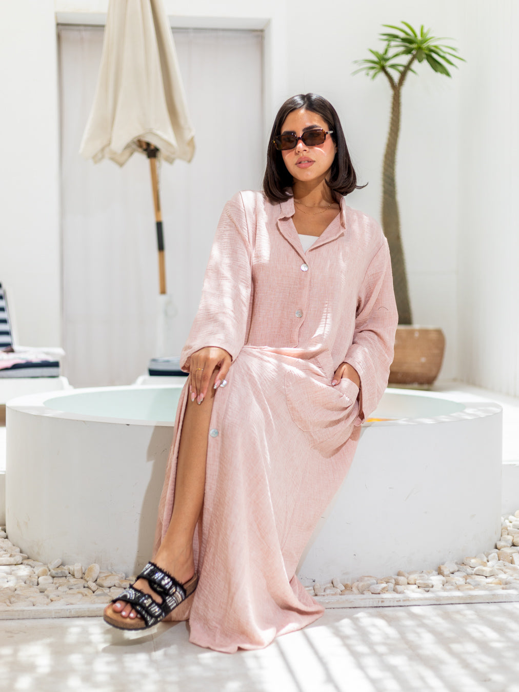 Long Sleeves Linen Dress detail view from Debaj women’s dress collection