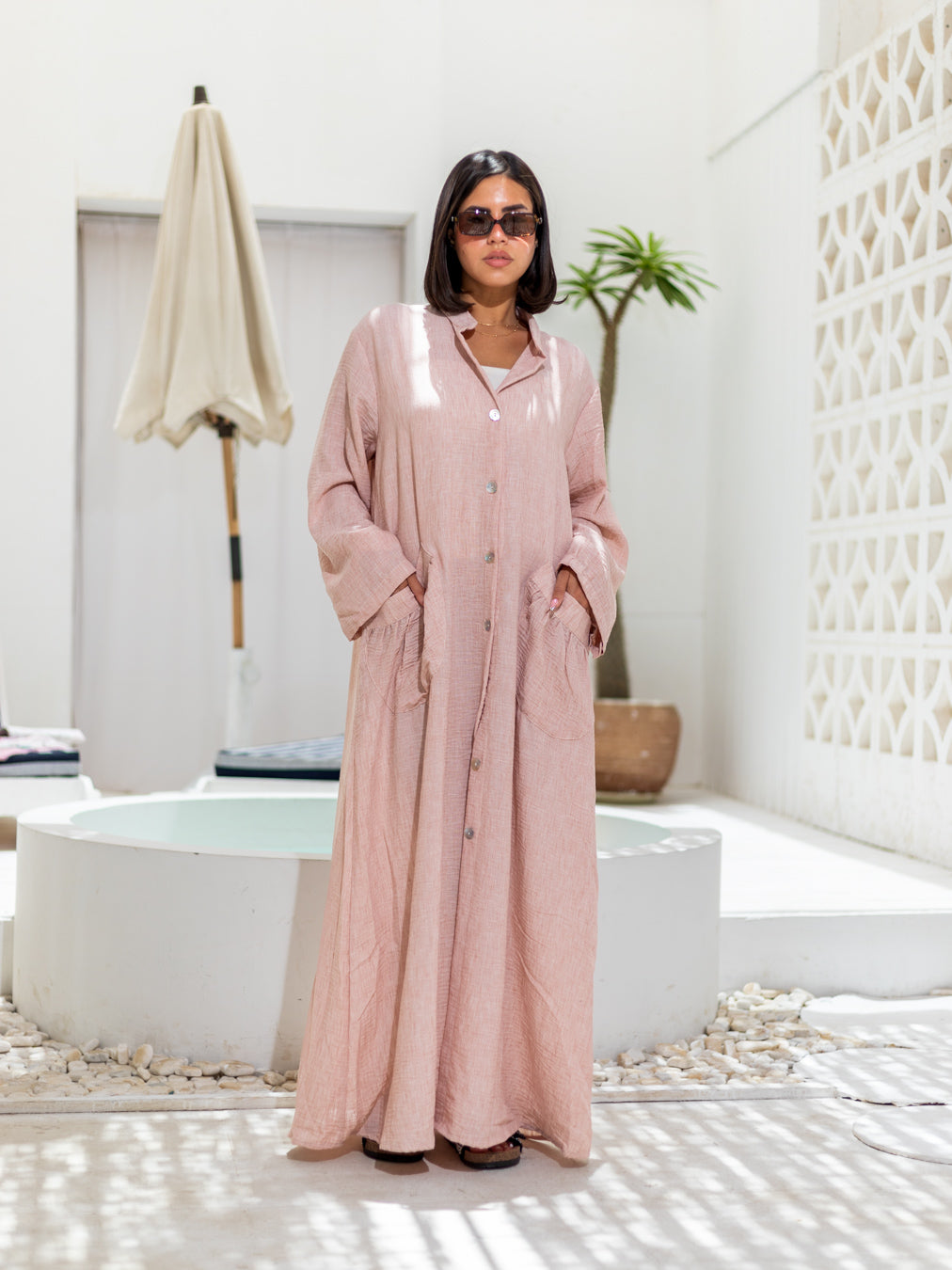 Long Sleeves Linen Dress by Debaj, elegant women’s dress
