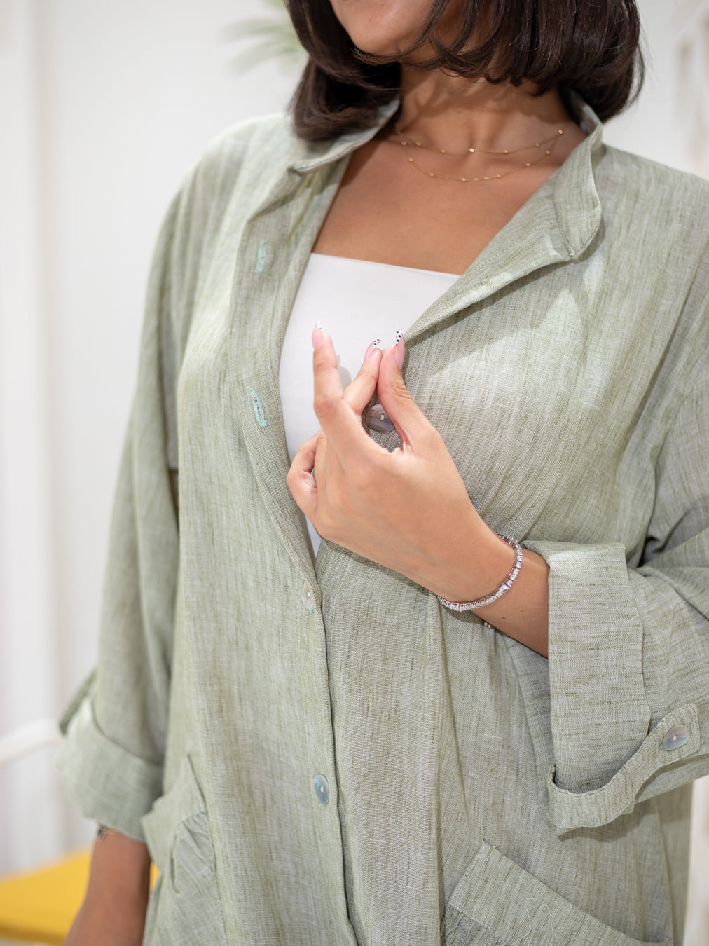 Long Sleeves Linen Dress detail view from Debaj women’s dress collection
