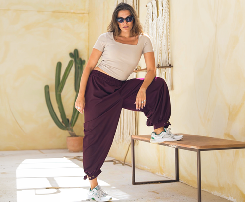 Debaj Burgundy Ballon Pants styled for refined women’s outfits
