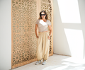Beige Ballon pants by Debaj, elegant women’s bottoms
