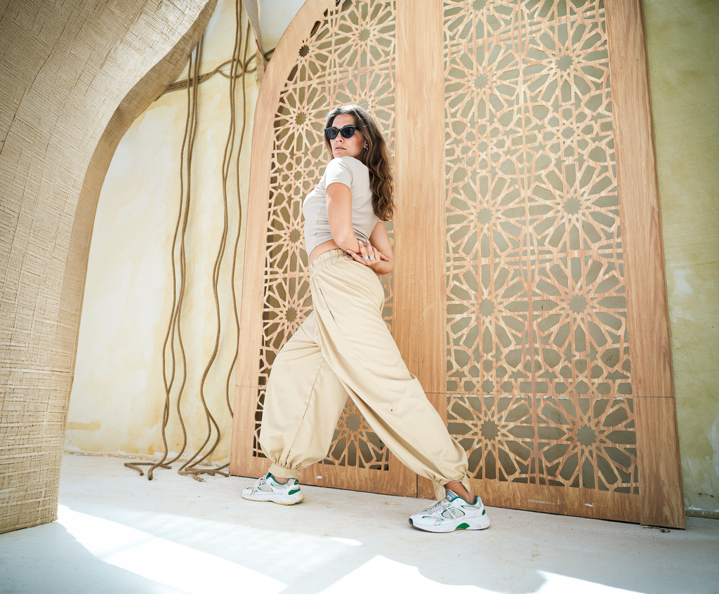 Debaj Beige Ballon pants styled for refined women’s outfits