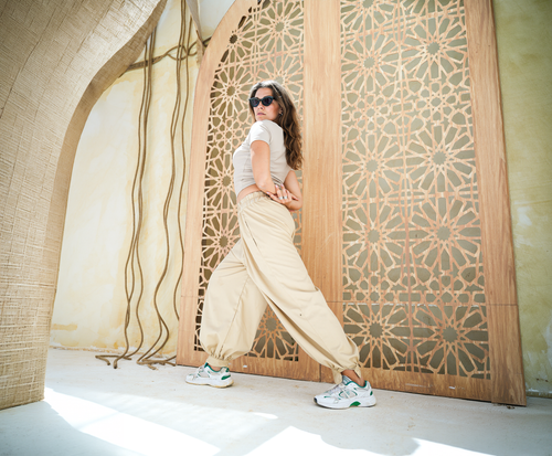 Debaj Beige Ballon pants styled for refined women’s outfits