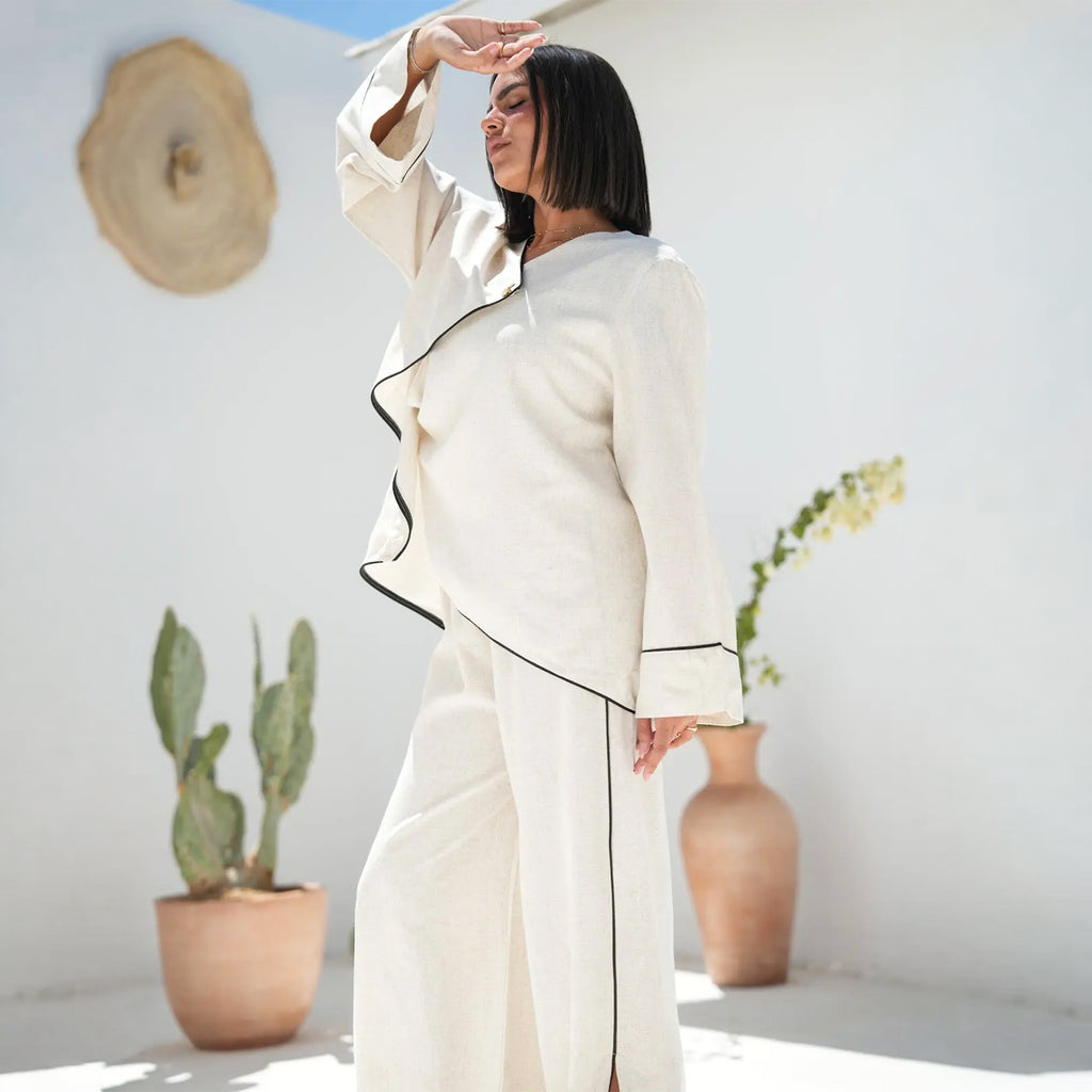 Cross Linen Set by Debaj, elegant women’s clothing set