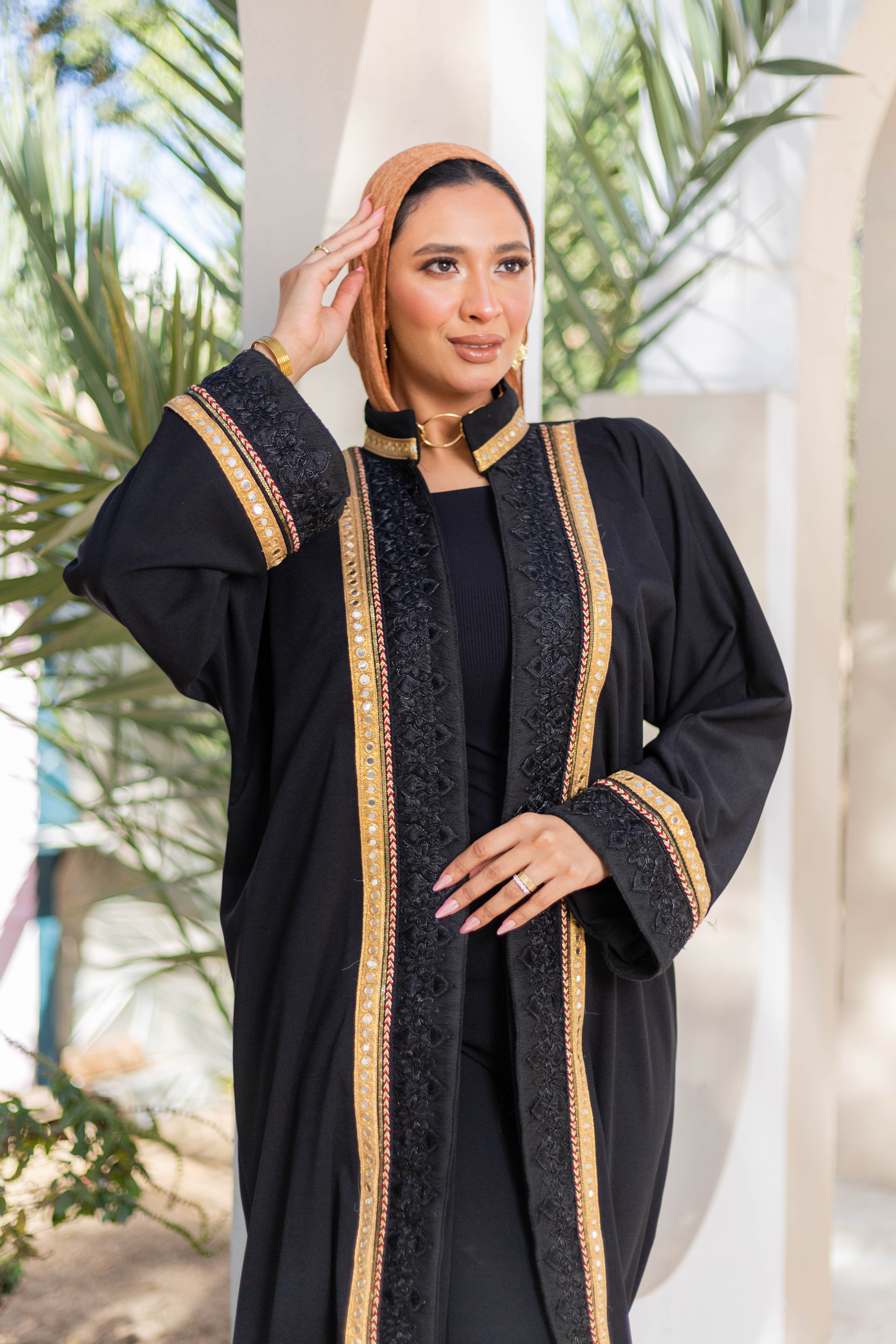 Black Kaftan with Gold detail view from Debaj women’s kaftan collection
