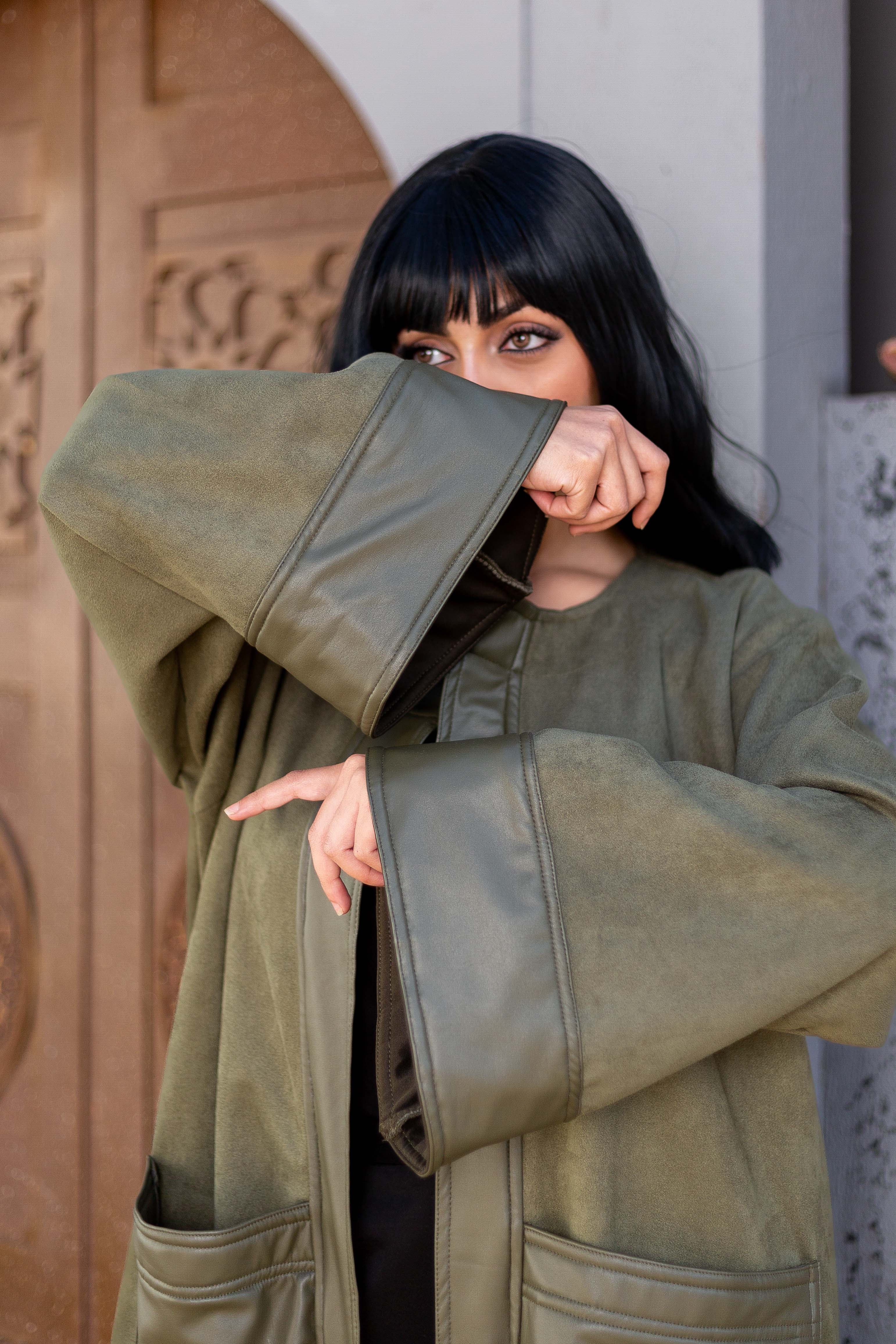 Olive Leather Kaftan from Debaj, designed for graceful everyday styling