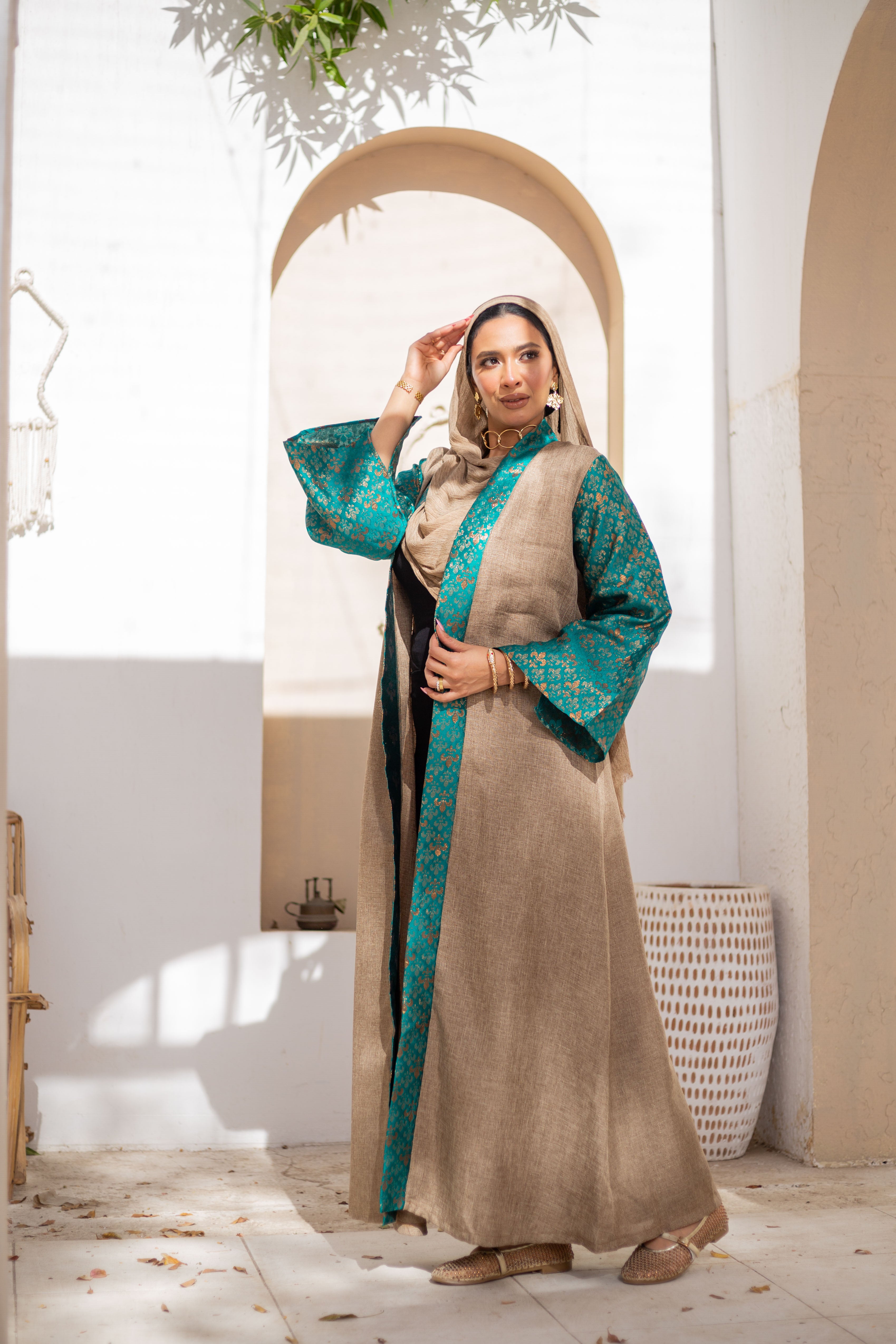 Turquoise Indian Kaftan by Debaj, elegant women’s kaftan