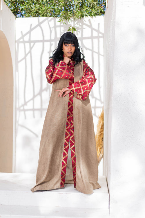 Debaj Burgundy Indian Kaftan styled for refined women’s outfits