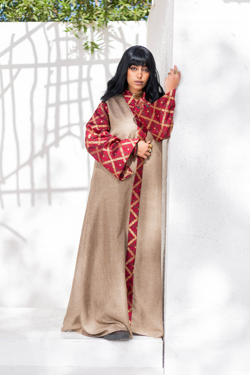 Burgundy Indian Kaftan detail view from Debaj women’s kaftan collection