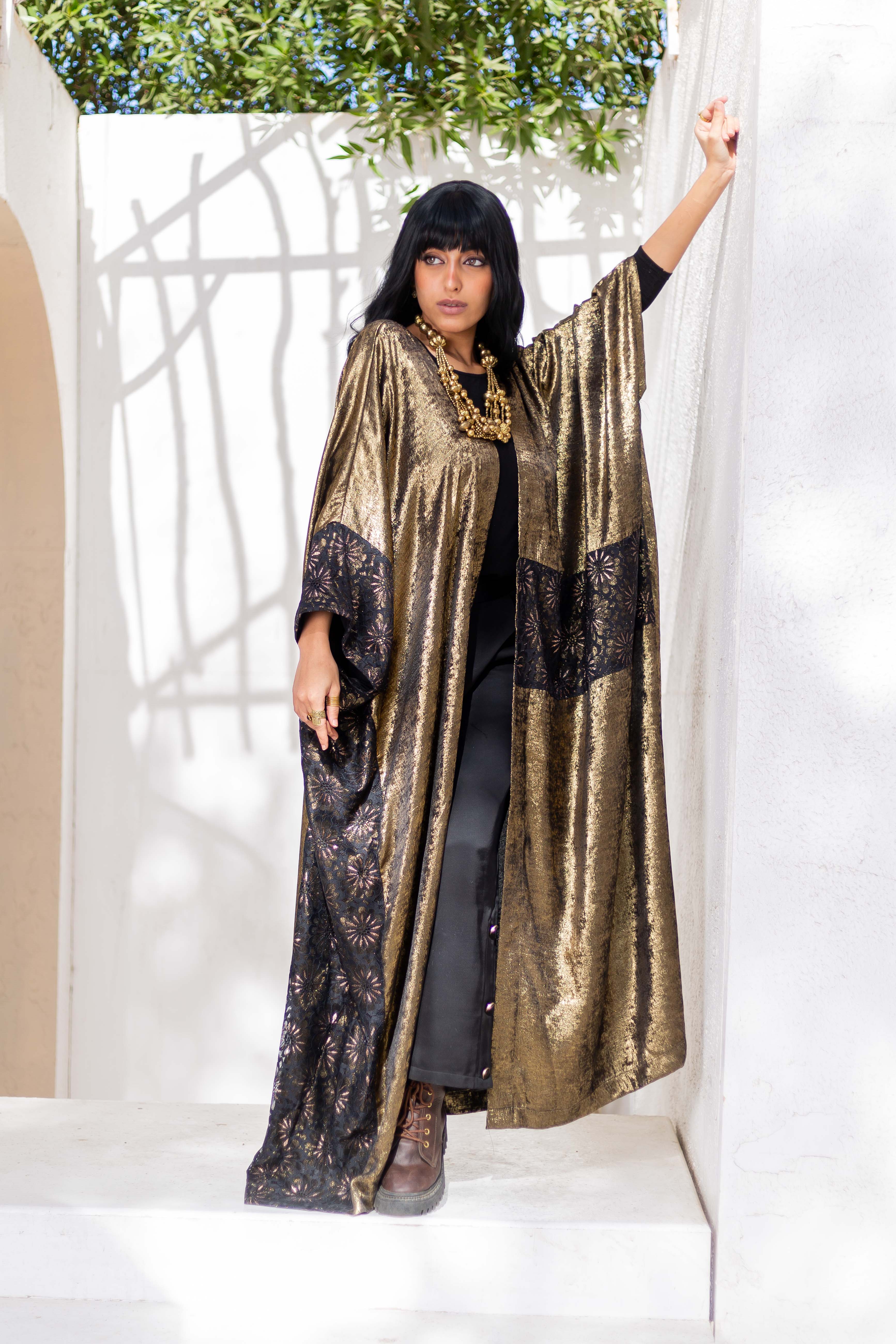 Gold Shimmering Kaftan by Debaj, elegant women’s kaftan