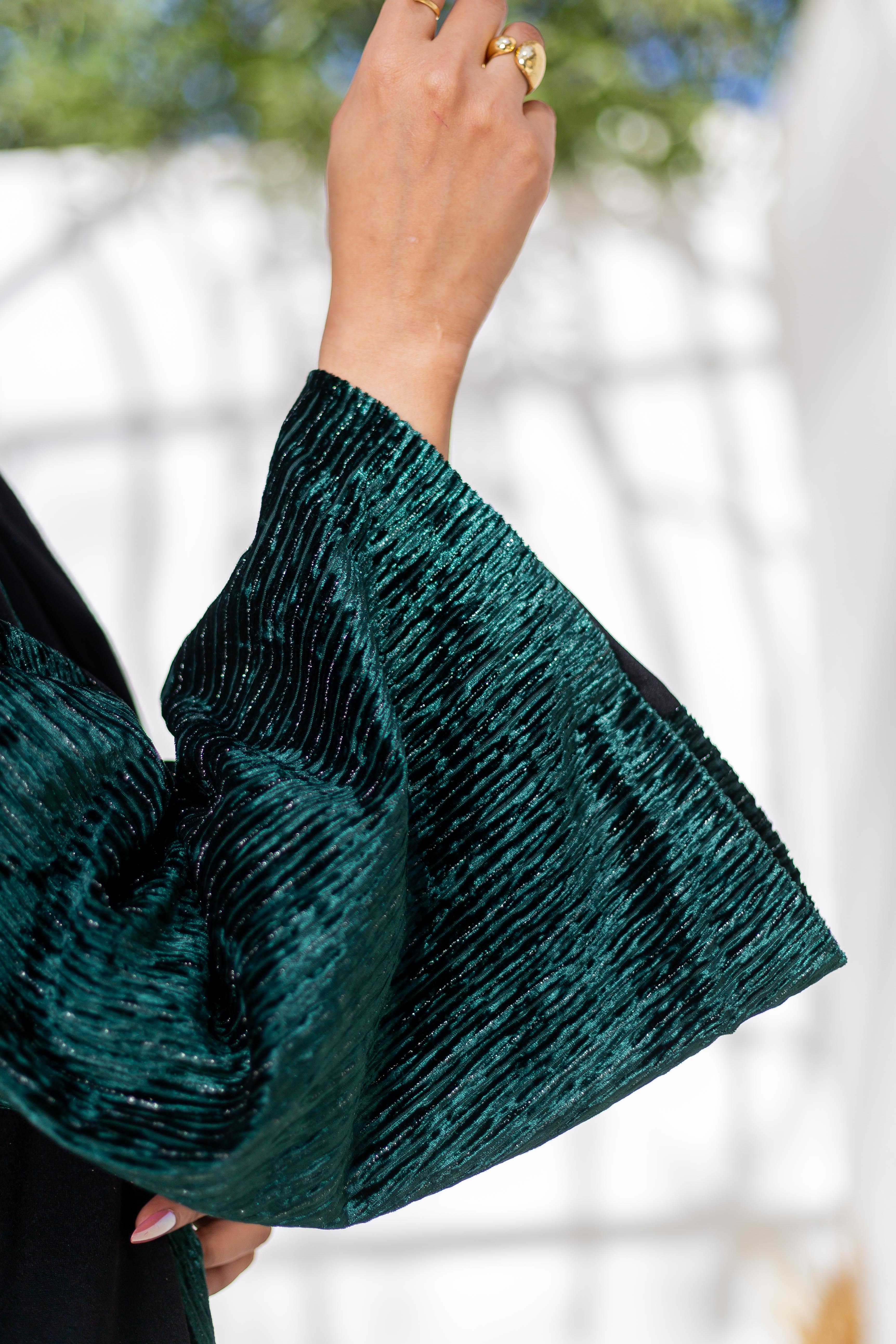 Green Velvet Plisse Kaftan from Debaj, designed for graceful everyday styling