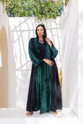 Green Velvet Plisse Kaftan by Debaj, elegant women’s kaftan