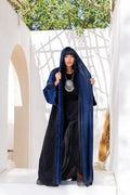 Navy Velvet Plisse Kaftan by Debaj, elegant women’s kaftan