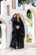 Black Velvet Plisse Kaftan by Debaj, elegant women’s kaftan