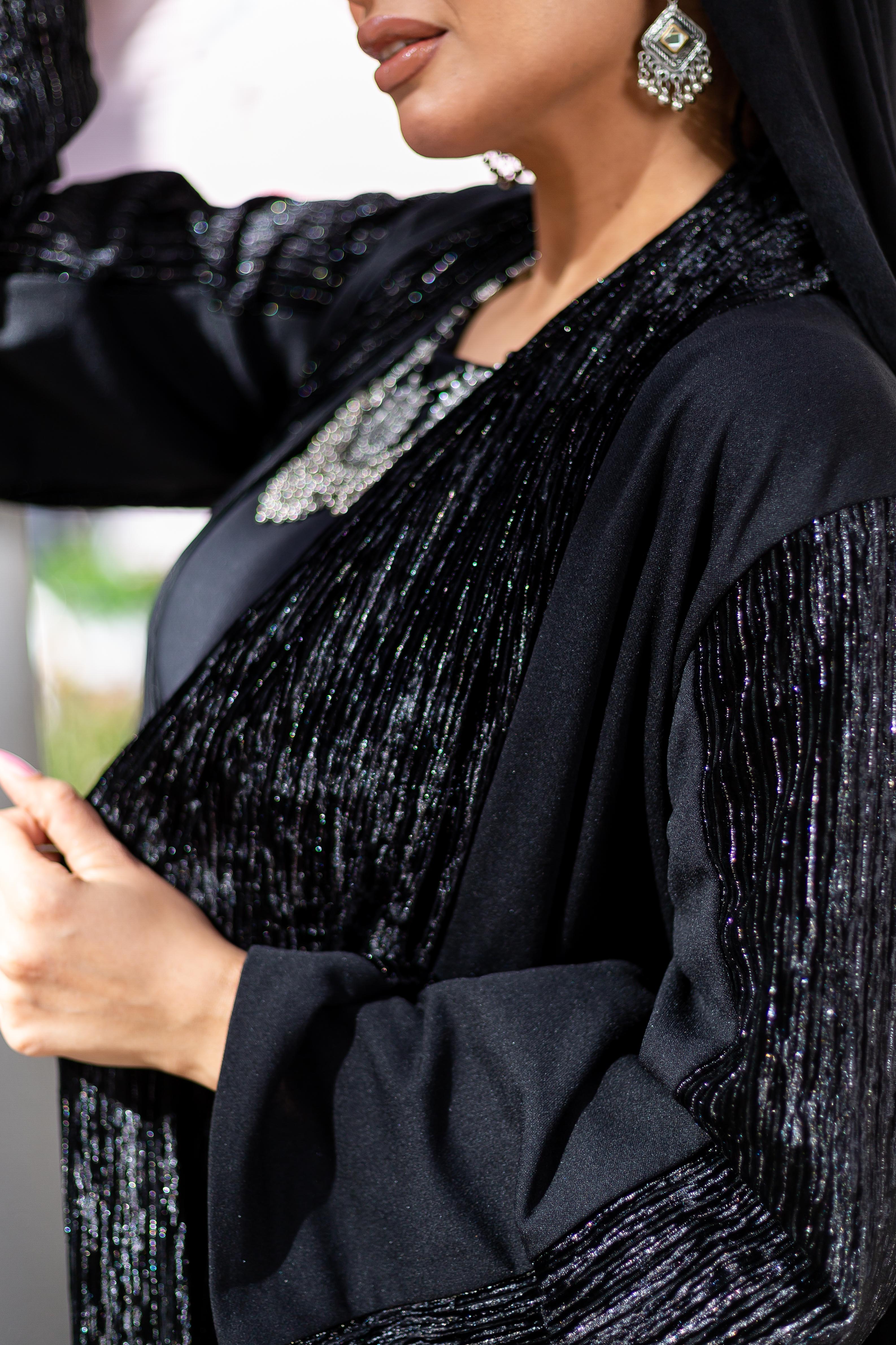 Black Velvet Plisse Kaftan detail view from Debaj women’s kaftan collection