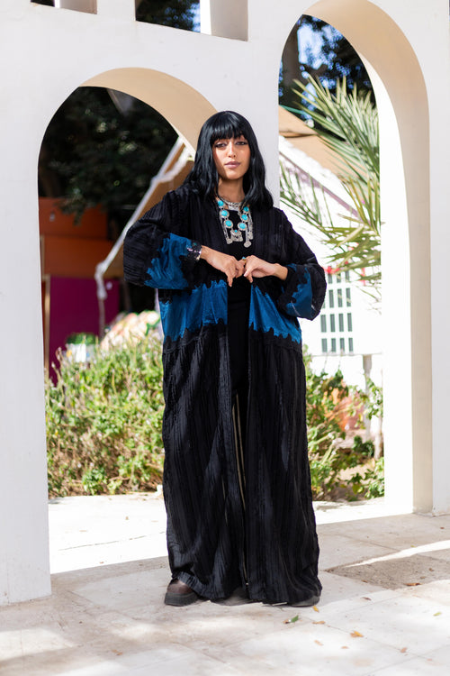 Black with Blue Kaftan by Debaj, elegant women’s kaftan