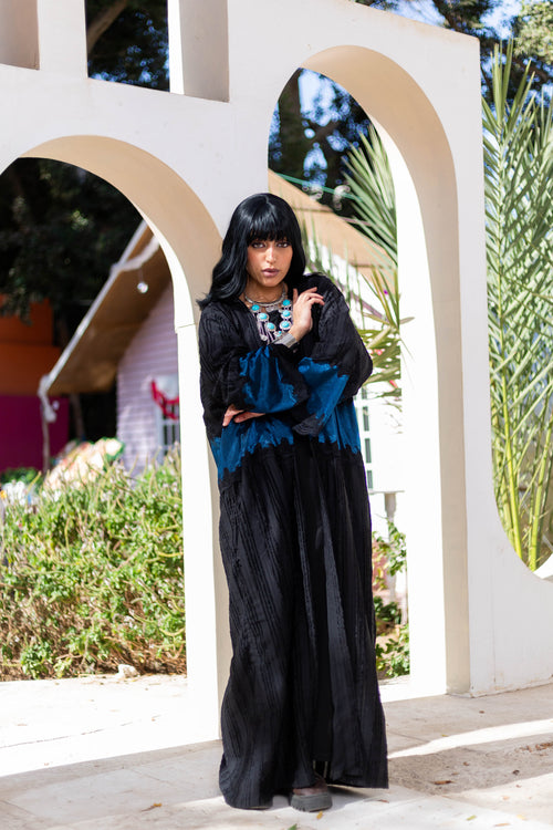 Debaj Black with Blue Kaftan styled for refined women’s outfits