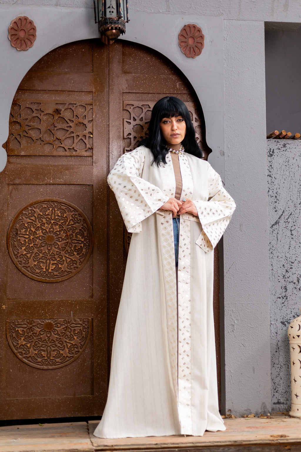 Off White Indian Kaftan by Debaj, elegant women’s kaftan