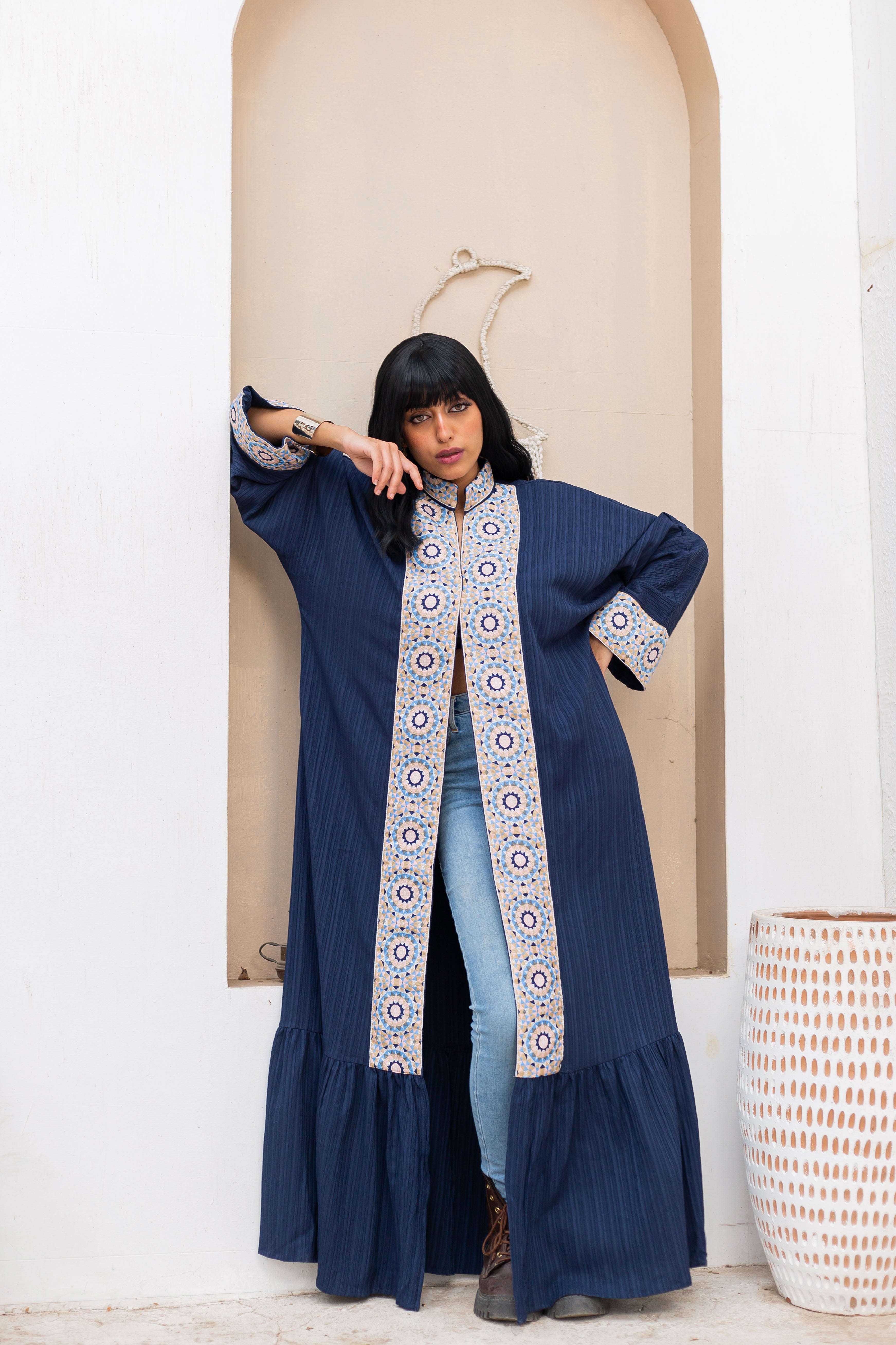 Debaj Navy Kaftan styled for refined women’s outfits