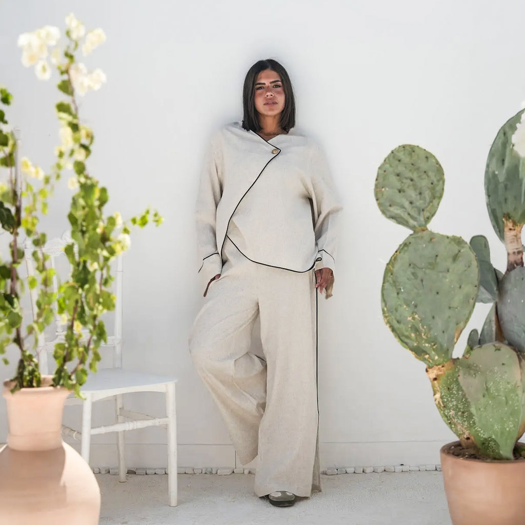 Debaj Cross Linen Set styled for refined women’s outfits