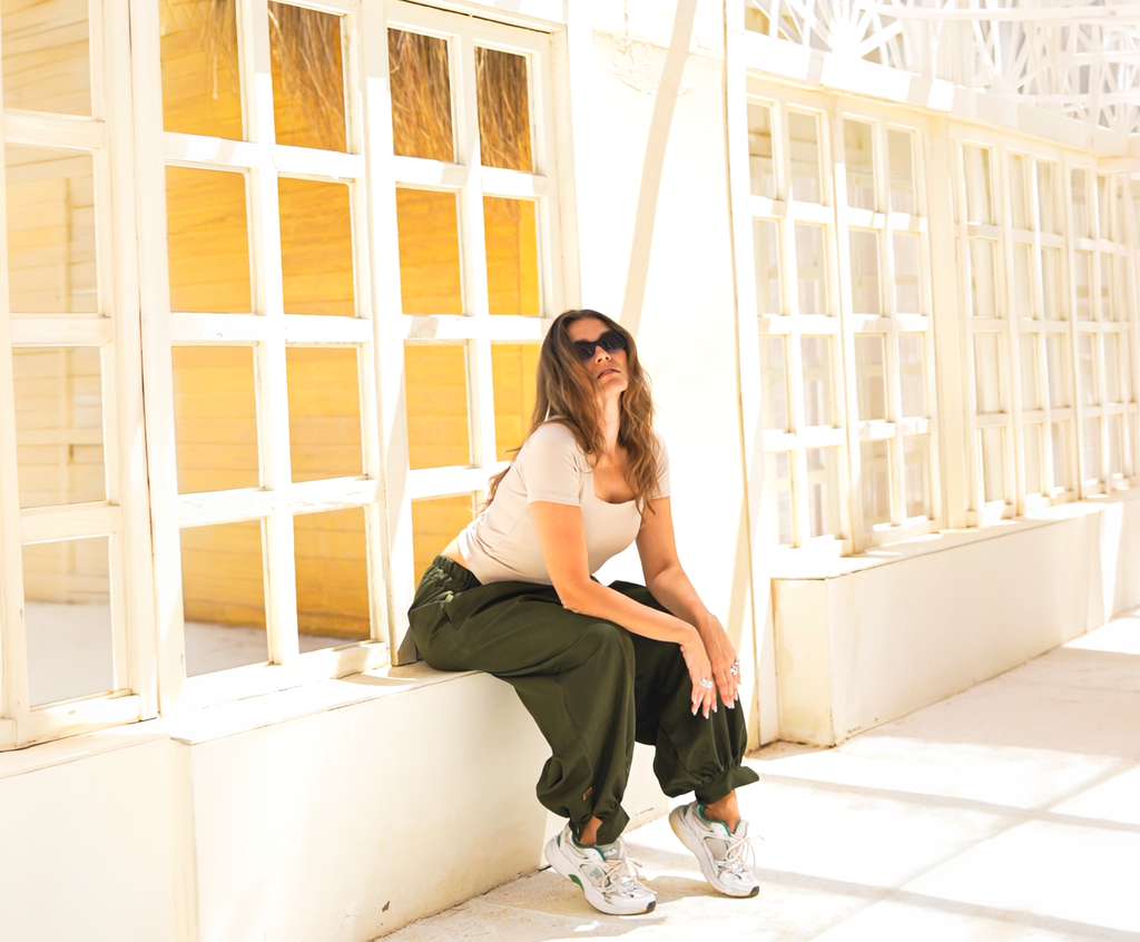 Debaj Olive Ballon Pants styled for refined women’s outfits