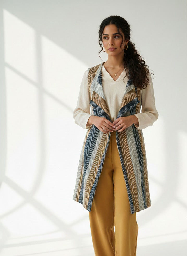 Blue & Brown Wool Vest