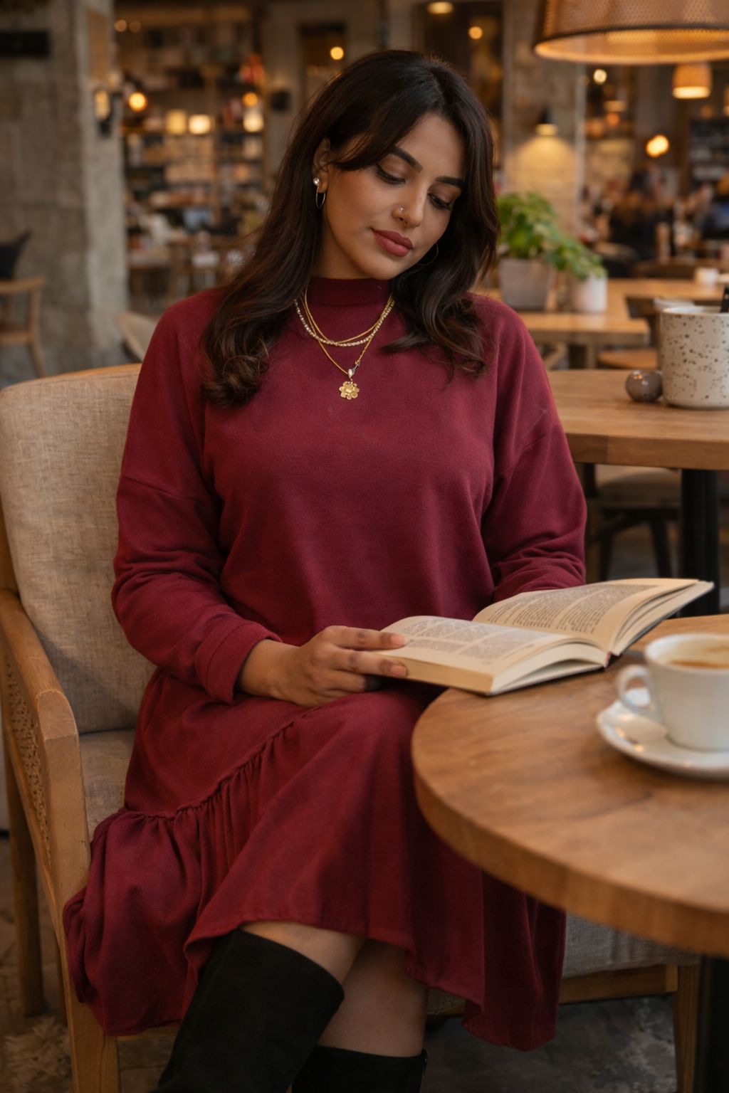 Debaj Chiffon Burgundy Dress styled for refined women’s outfits