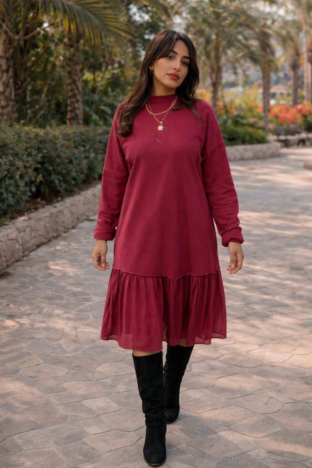 Chiffon Burgundy Dress by Debaj, elegant women’s dress