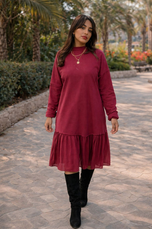 Chiffon Burgundy Dress by Debaj, elegant women’s dress