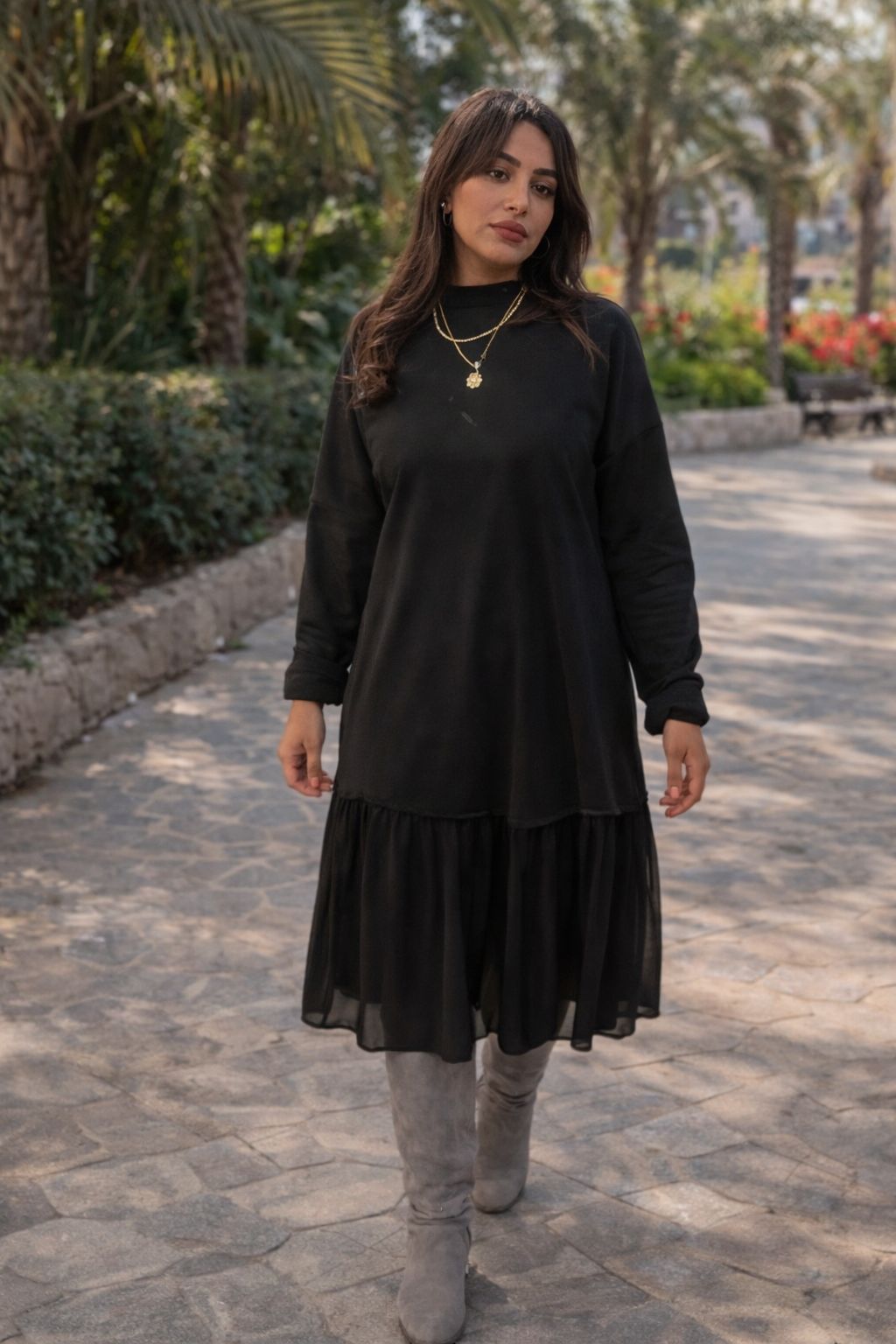Chiffon Black Dress detail view from Debaj women’s dress collection