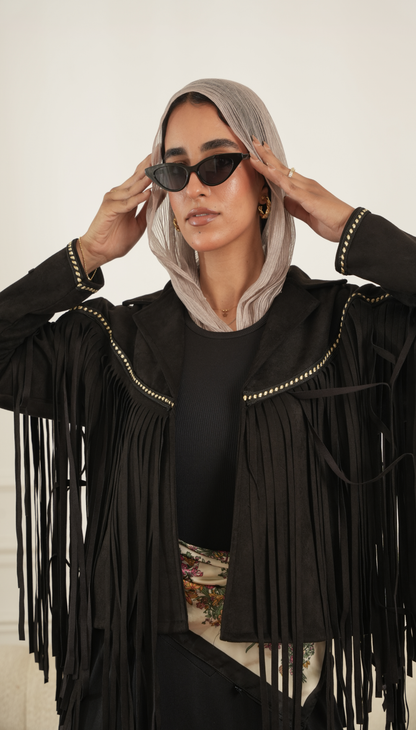 Fringes Jacket detail view from Debaj women’s top collection