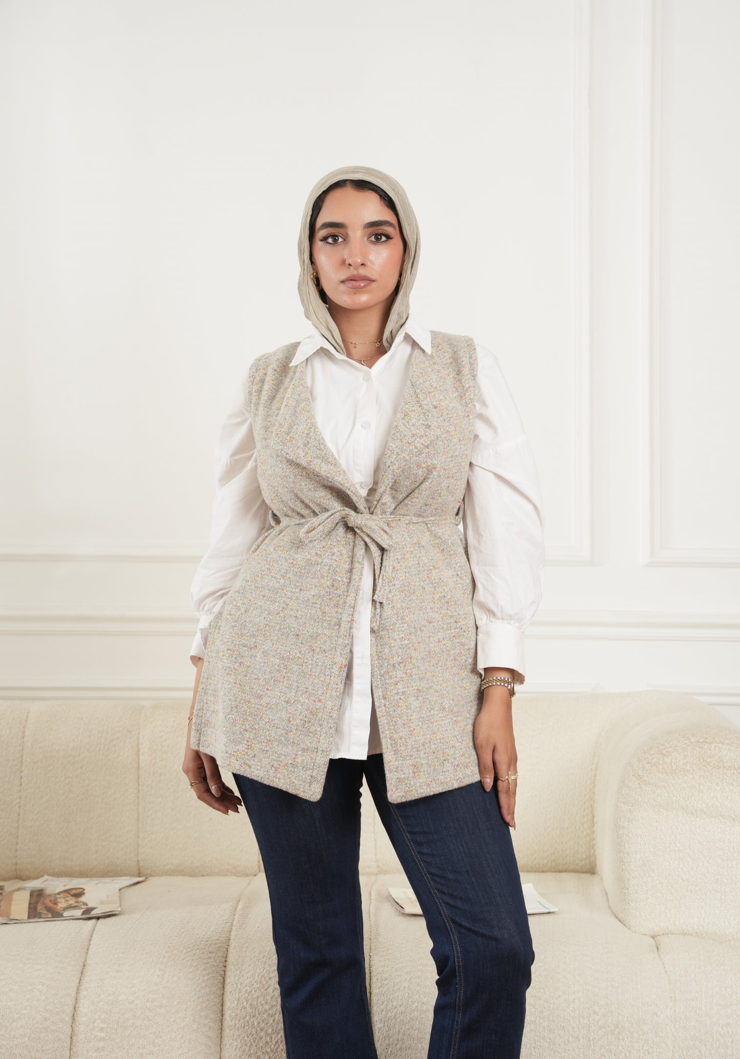 Debaj Grey Wool Vest styled for refined women’s outfits
