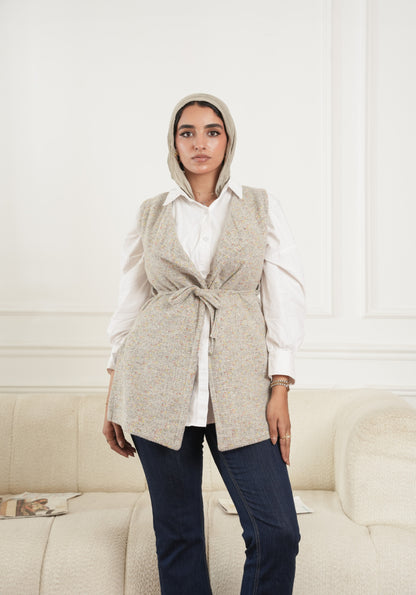 Debaj Grey Wool Vest styled for refined women’s outfits