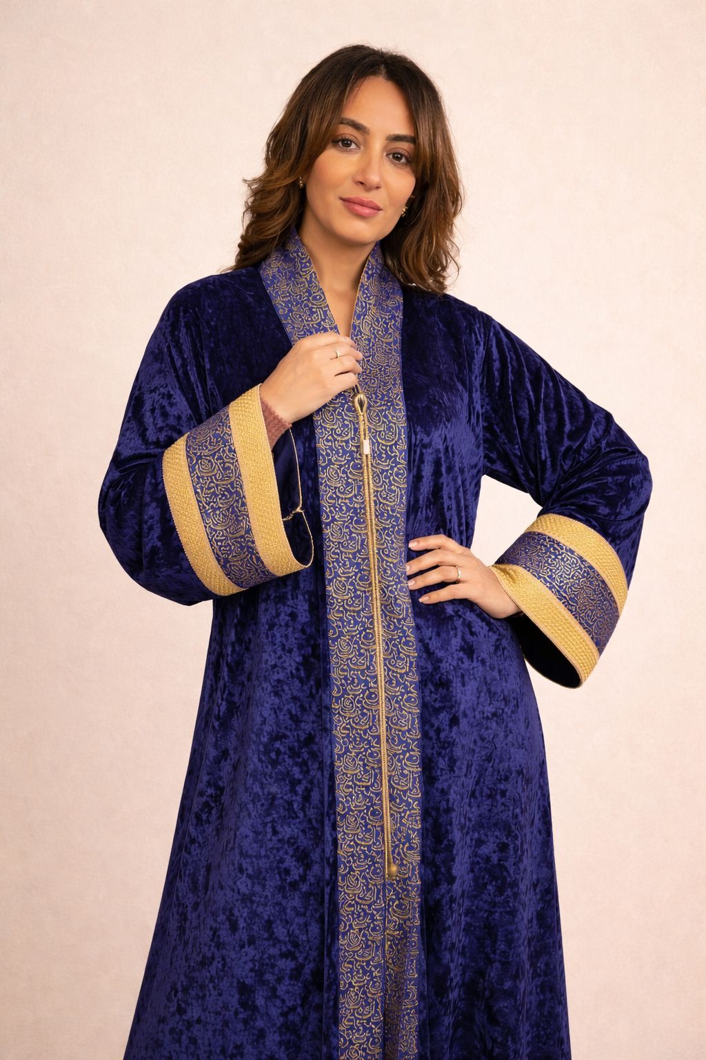 Velvet Arabic kaftan detail view from Debaj women’s kaftan collection