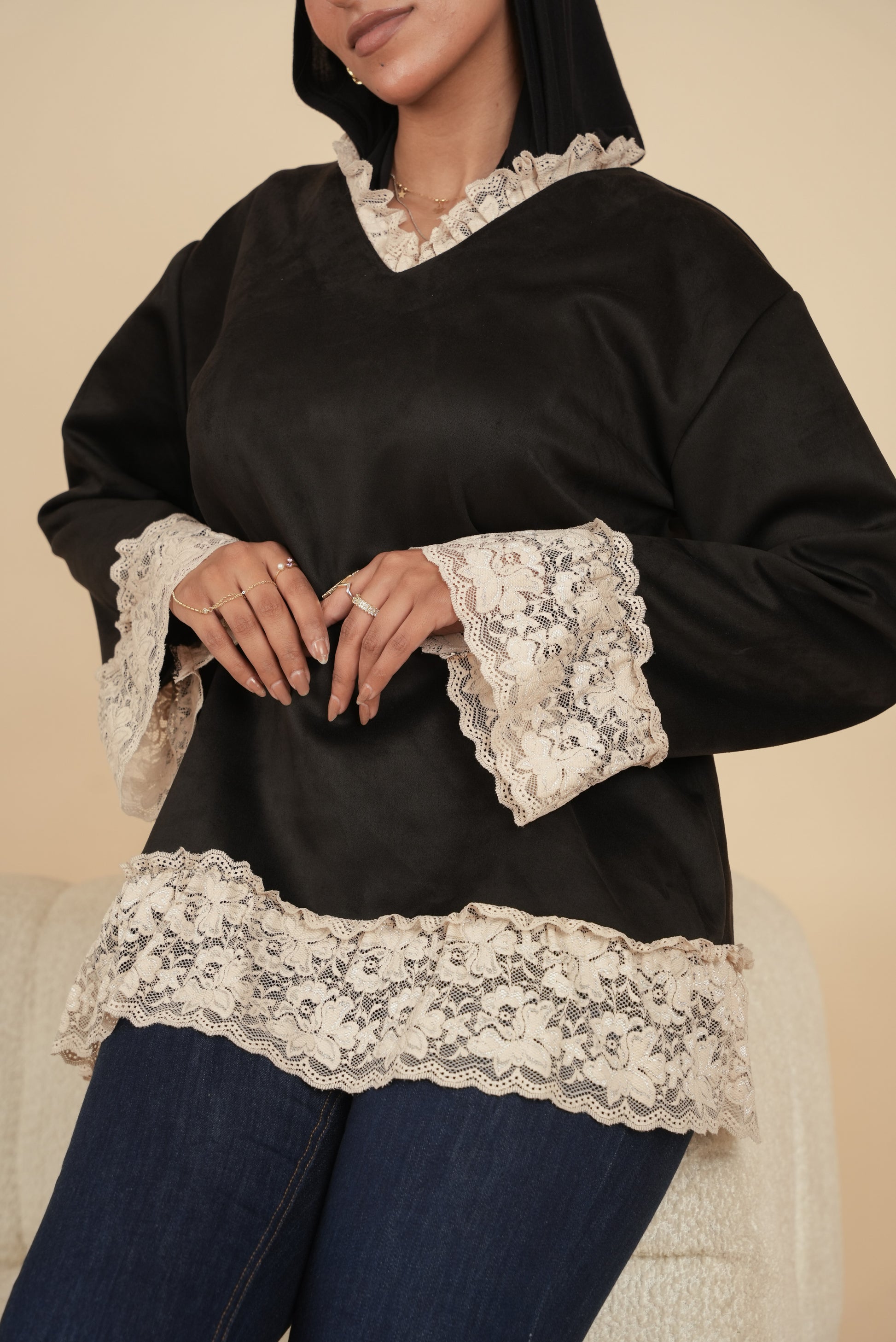 Suede Blouse with Lace detail view from Debaj women’s top collection