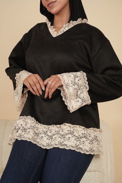Suede Blouse with Lace detail view from Debaj women’s top collection