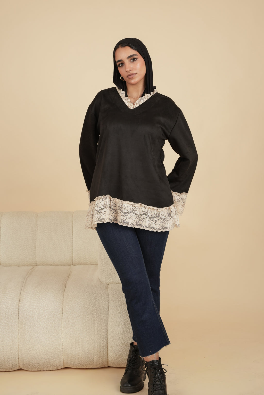 Suede Blouse with Lace