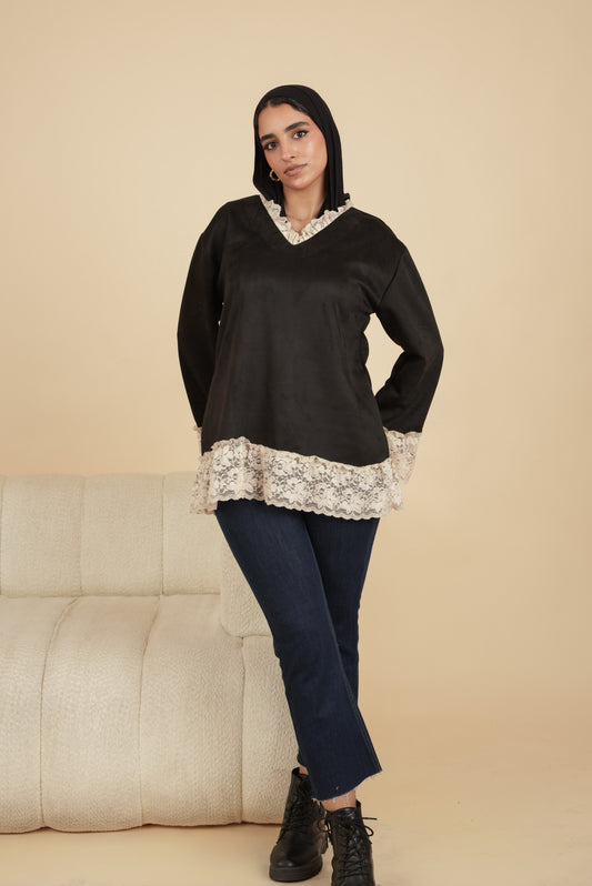 Suede Blouse with Lace by Debaj, elegant women’s top