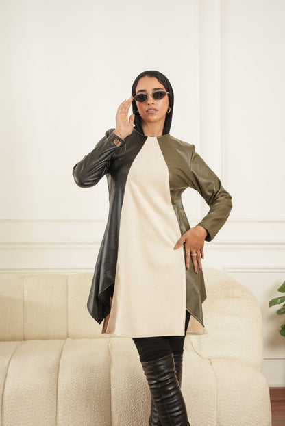 Debaj Two Tone Leather Dress 1 showing fabric, fit, and styling details