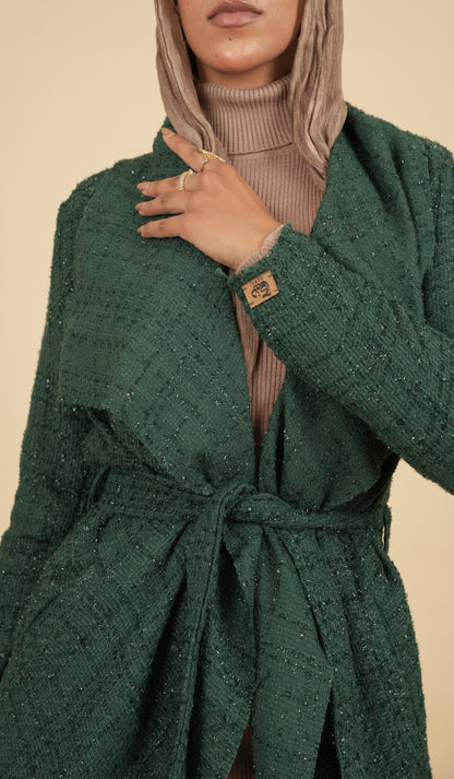 Debaj Olive Cardigan showing fabric, fit, and styling details