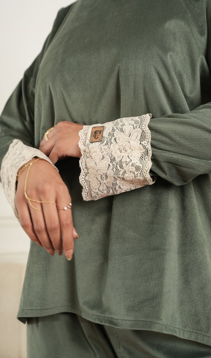Debaj Olive Set with Lace styled for refined women’s outfits